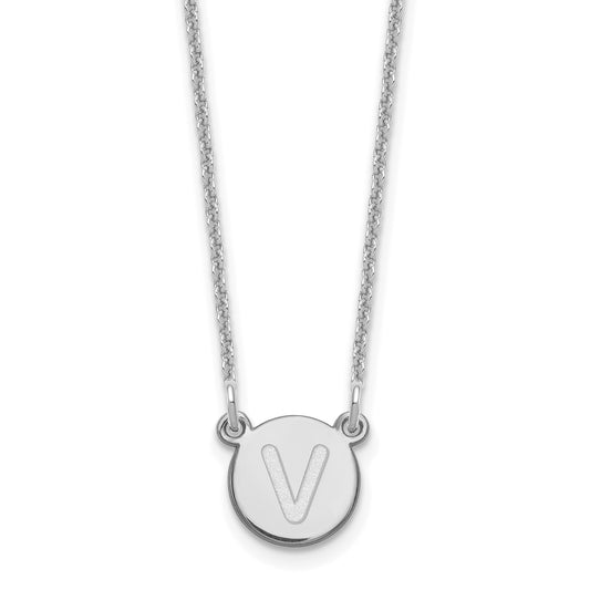 14K White Gold 14Kw Tiny Circle Block Letter V Initial Necklace