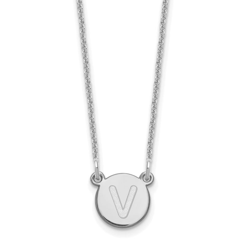 14K White Gold 14Kw Tiny Circle Block Letter V Initial Necklace