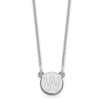 Sterling Silver Rhodium Plated Tiny Circle Block Letter W Initial Necklace