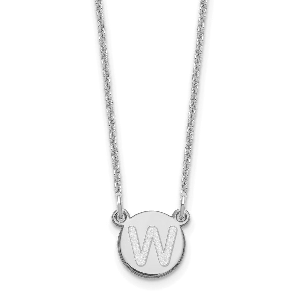 Sterling Silver Rhodium Plated Tiny Circle Block Letter W Initial Necklace