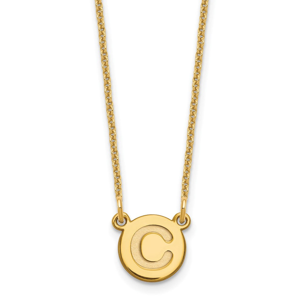 14K Yellow Gold Tiny Circle Block Letter C Initial Necklace