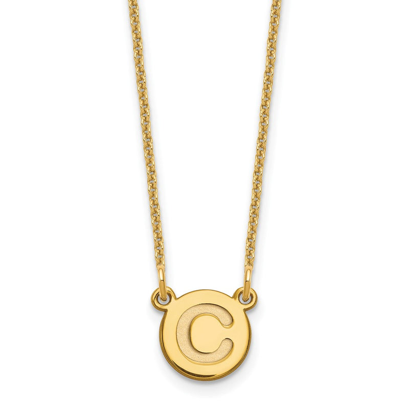 14K Yellow Gold Tiny Circle Block Letter C Initial Necklace