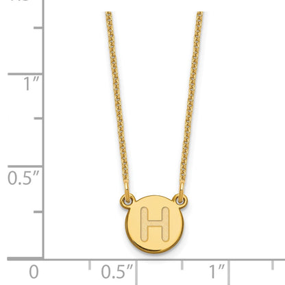 14K Yellow Gold 14Ky Tiny Circle Block Letter H Initial Necklace