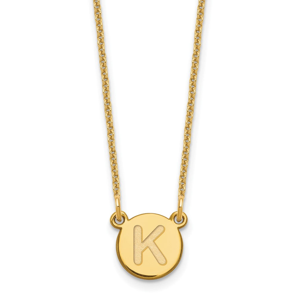 14K Yellow Gold 14Ky Tiny Circle Block Letter K Initial Necklace