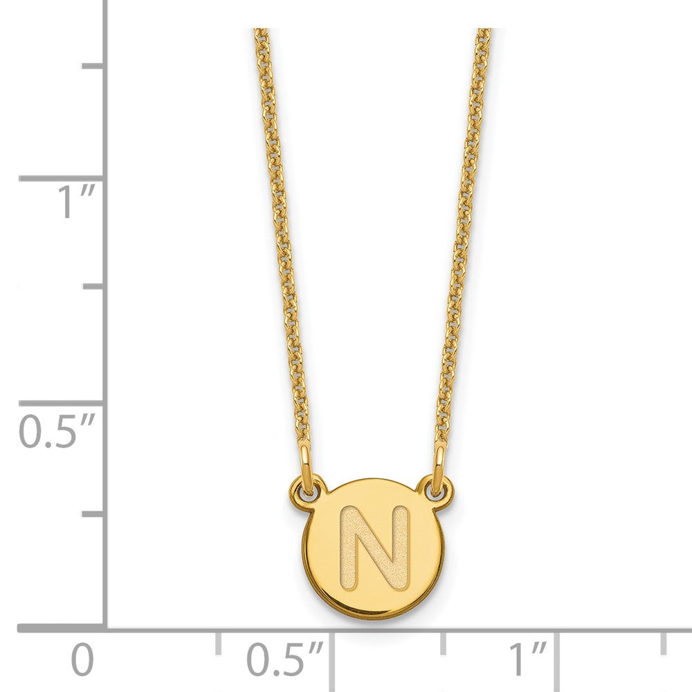14K Yellow Gold 14Ky Tiny Circle Block Letter N Initial Necklace