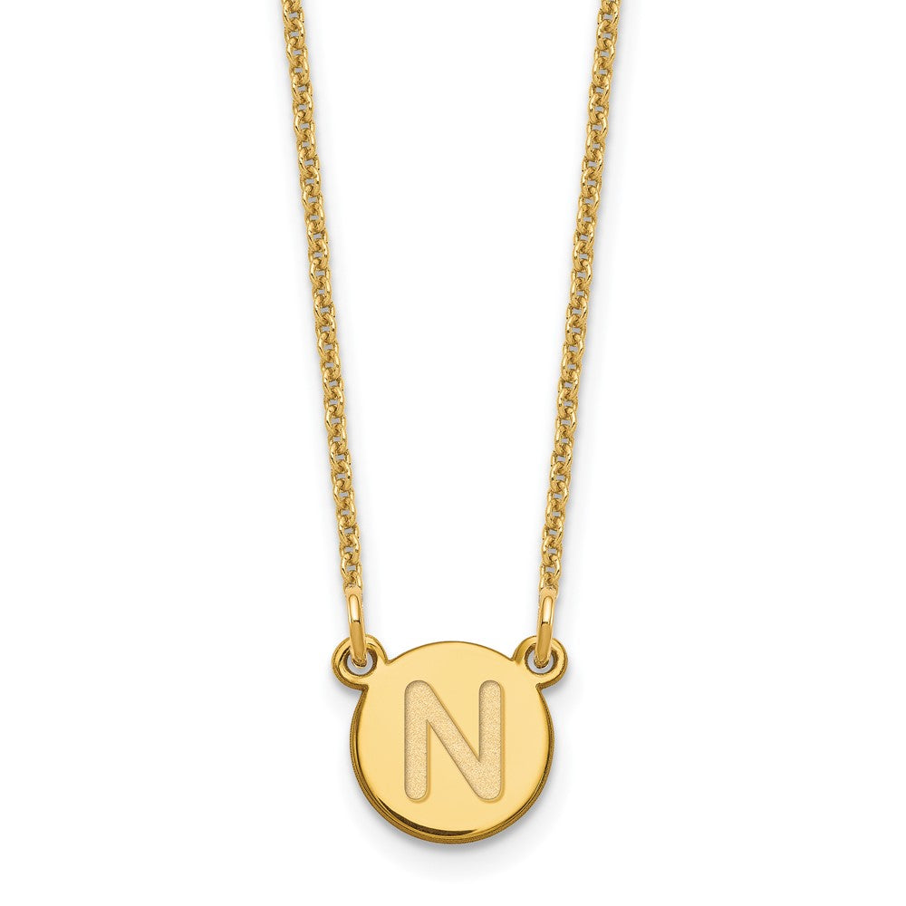 14K Yellow Gold 14Ky Tiny Circle Block Letter N Initial Necklace