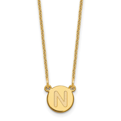 14K Yellow Gold 14Ky Tiny Circle Block Letter N Initial Necklace