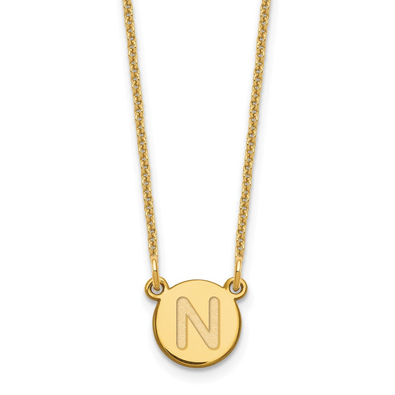 14K Yellow Gold 14Ky Tiny Circle Block Letter N Initial Necklace