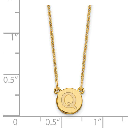 14K Yellow Gold 14Ky Tiny Circle Block Letter Q Initial Necklace