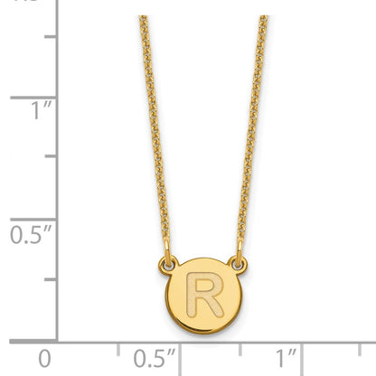 14K Yellow Gold 14Ky Tiny Circle Block Letter R Initial Necklace