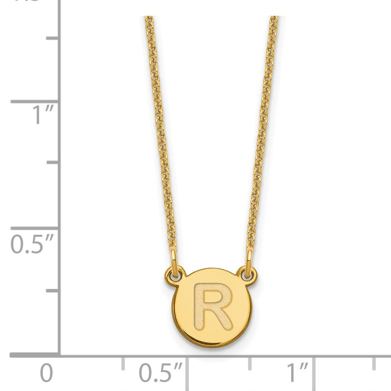 14K Yellow Gold 14Ky Tiny Circle Block Letter R Initial Necklace