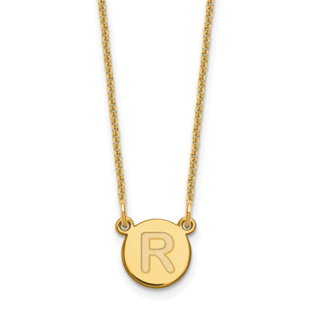14K Yellow Gold 14Ky Tiny Circle Block Letter R Initial Necklace