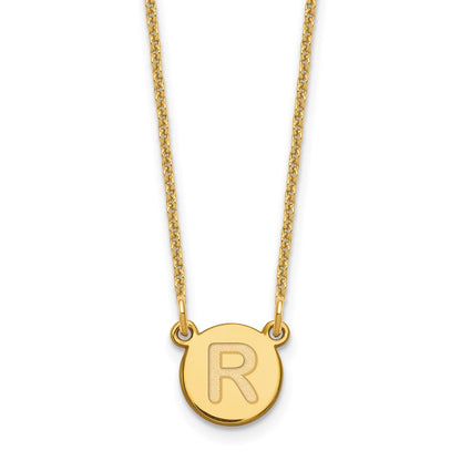 14K Yellow Gold 14Ky Tiny Circle Block Letter R Initial Necklace