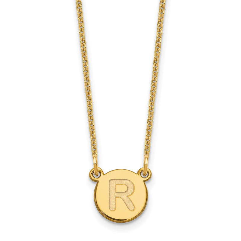 14K Yellow Gold 14Ky Tiny Circle Block Letter R Initial Necklace