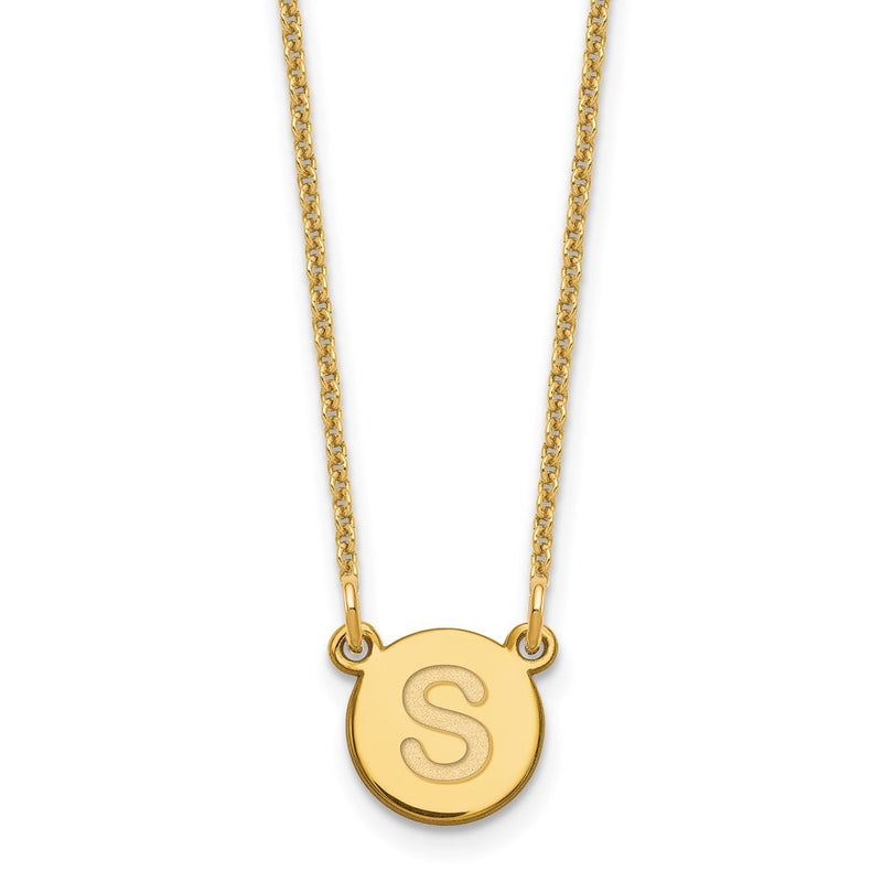 14K Yellow Gold 14Ky Tiny Circle Block Letter S Initial Necklace