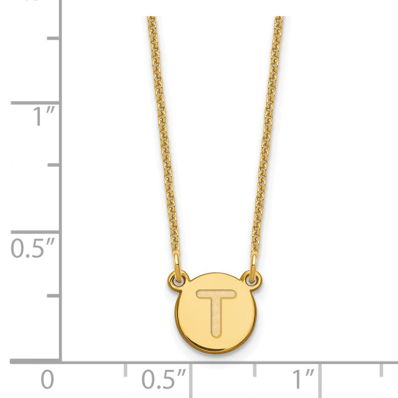 14K Yellow Gold 14Ky Tiny Circle Block Letter T Initial Necklace