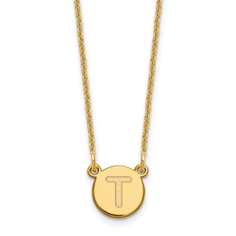 14K Yellow Gold 14Ky Tiny Circle Block Letter T Initial Necklace