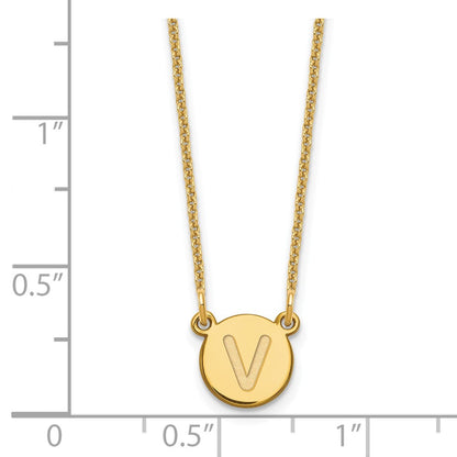 14K Yellow Gold 14Ky Tiny Circle Block Letter V Initial Necklace