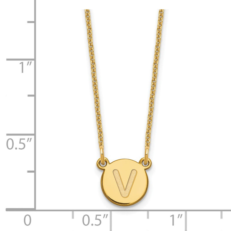 14K Yellow Gold 14Ky Tiny Circle Block Letter V Initial Necklace