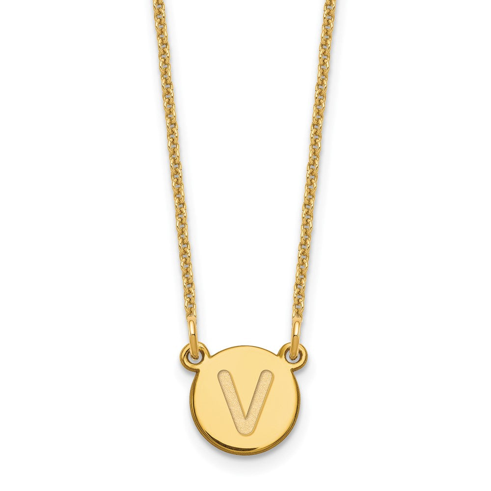 14K Yellow Gold 14Ky Tiny Circle Block Letter V Initial Necklace