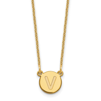 14K Yellow Gold 14Ky Tiny Circle Block Letter V Initial Necklace