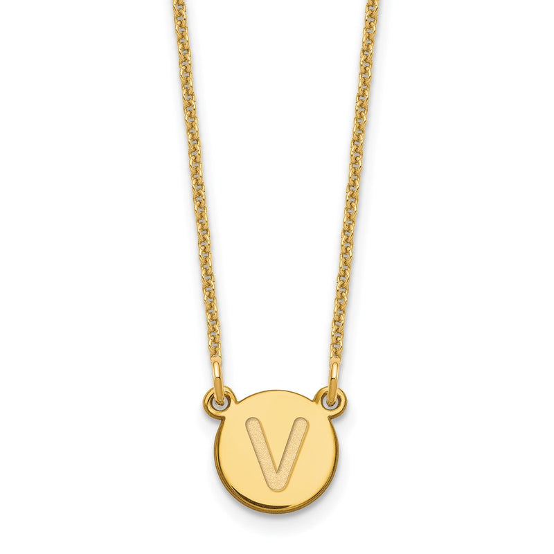 14K Yellow Gold 14Ky Tiny Circle Block Letter V Initial Necklace