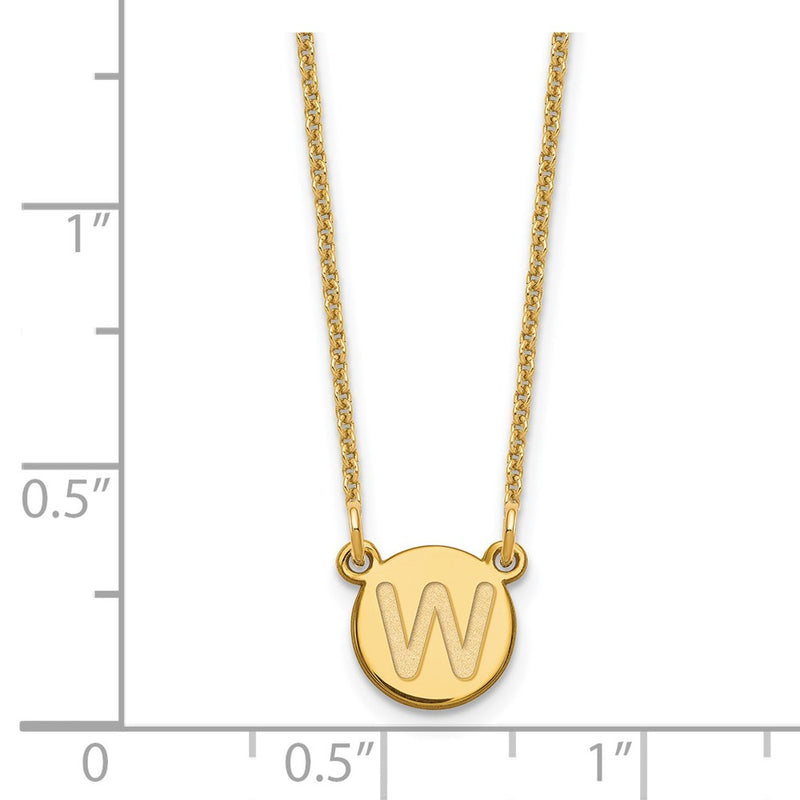 14K Yellow Gold 14Ky Tiny Circle Block Letter W Initial Necklace
