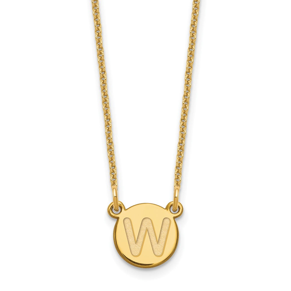 14K Yellow Gold 14Ky Tiny Circle Block Letter W Initial Necklace