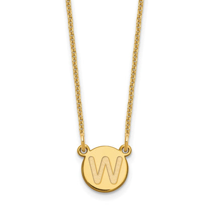 14K Yellow Gold 14Ky Tiny Circle Block Letter W Initial Necklace