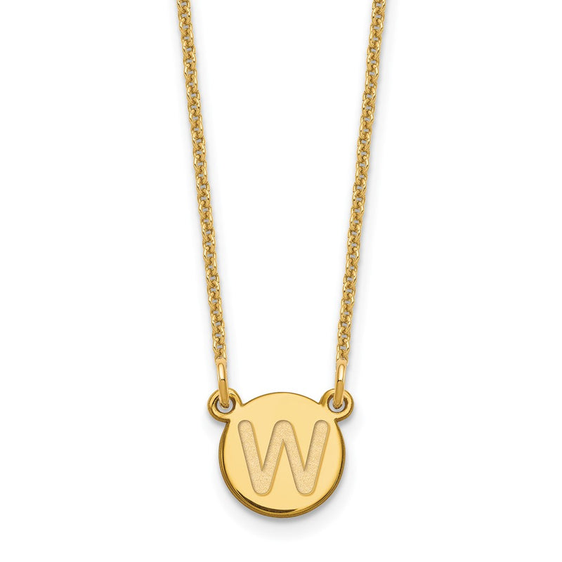 14K Yellow Gold 14Ky Tiny Circle Block Letter W Initial Necklace