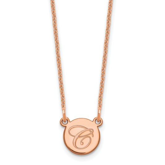 14K Rose Gold Small Circle With Script Initial Necklace
