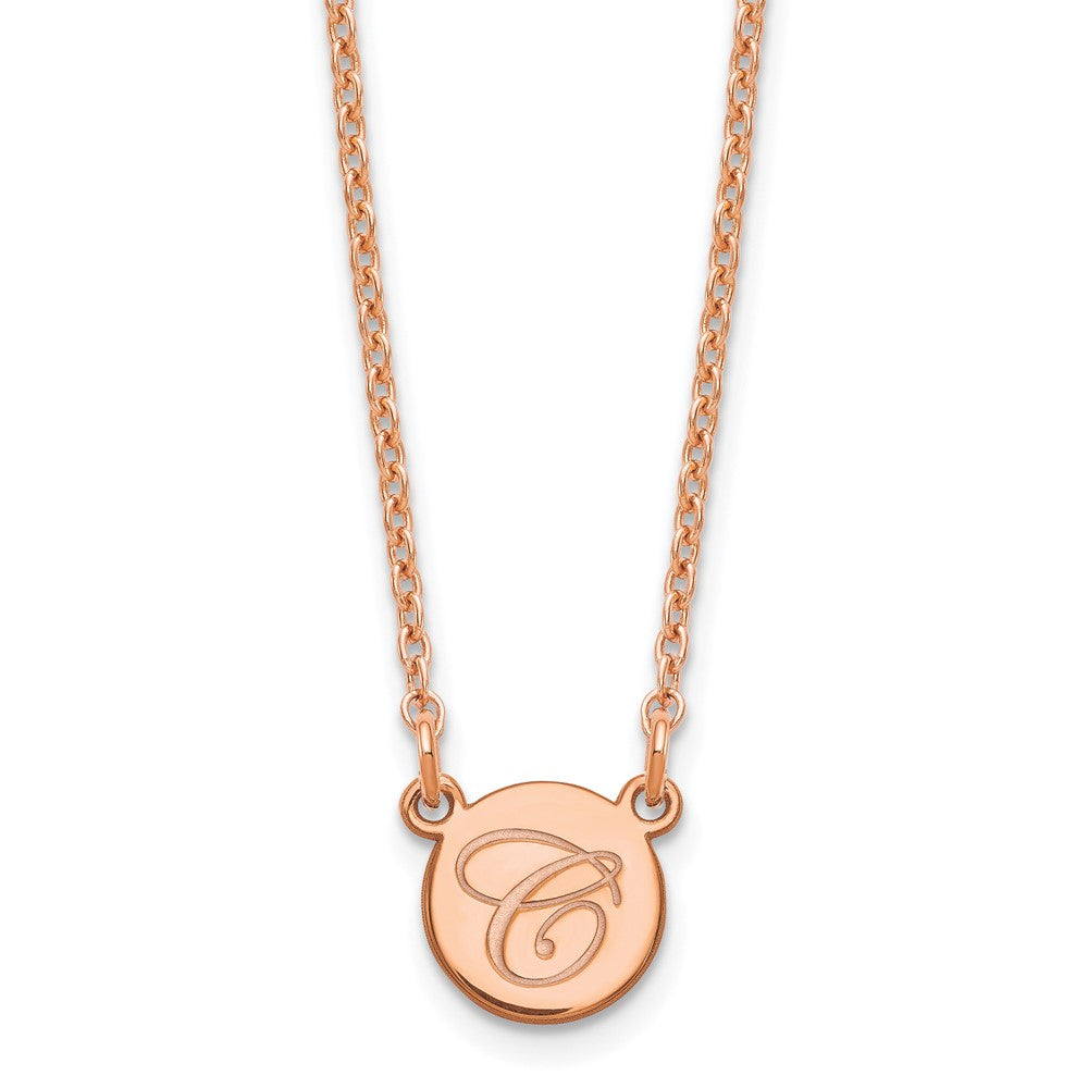 Rose Plated Sterling Silver/Rose Small Circle With Script Initial Necklace