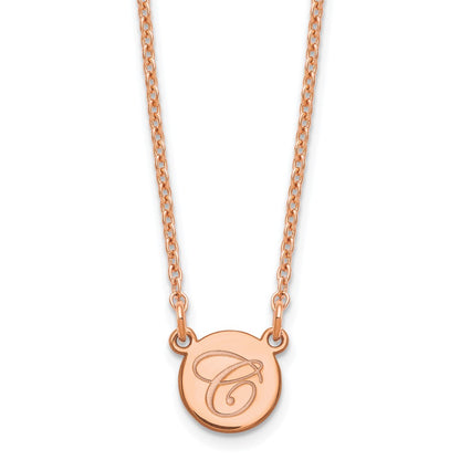 Rose Plated Sterling Silver/Rose Small Circle With Script Initial Necklace