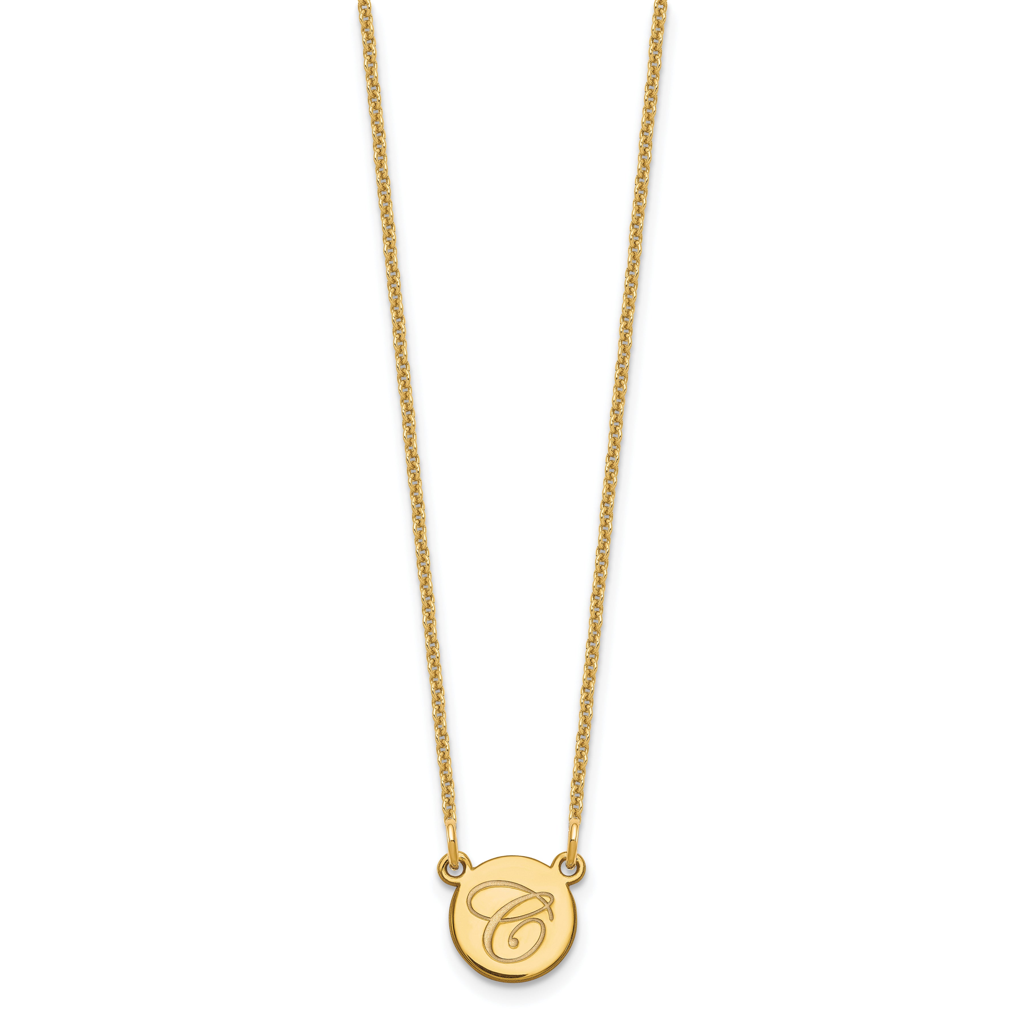 14K Yellow Gold Small Circle With Script Initial Necklace