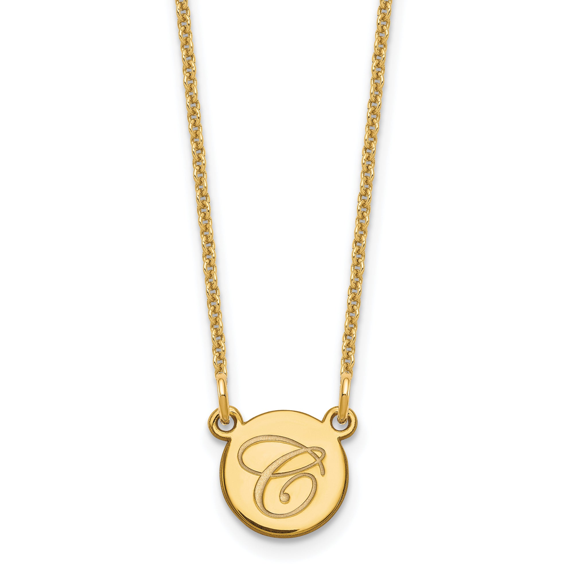 14K Yellow Gold Small Circle With Script Initial Necklace