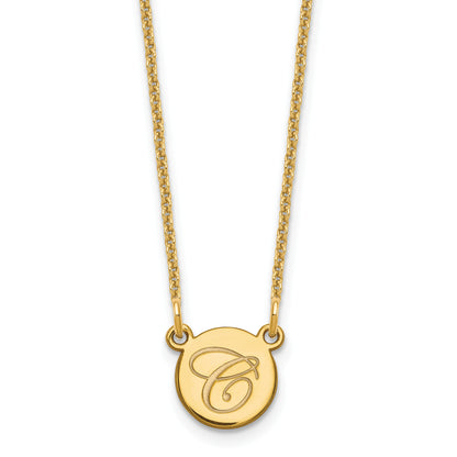 14K Yellow Gold Small Circle With Script Initial Necklace