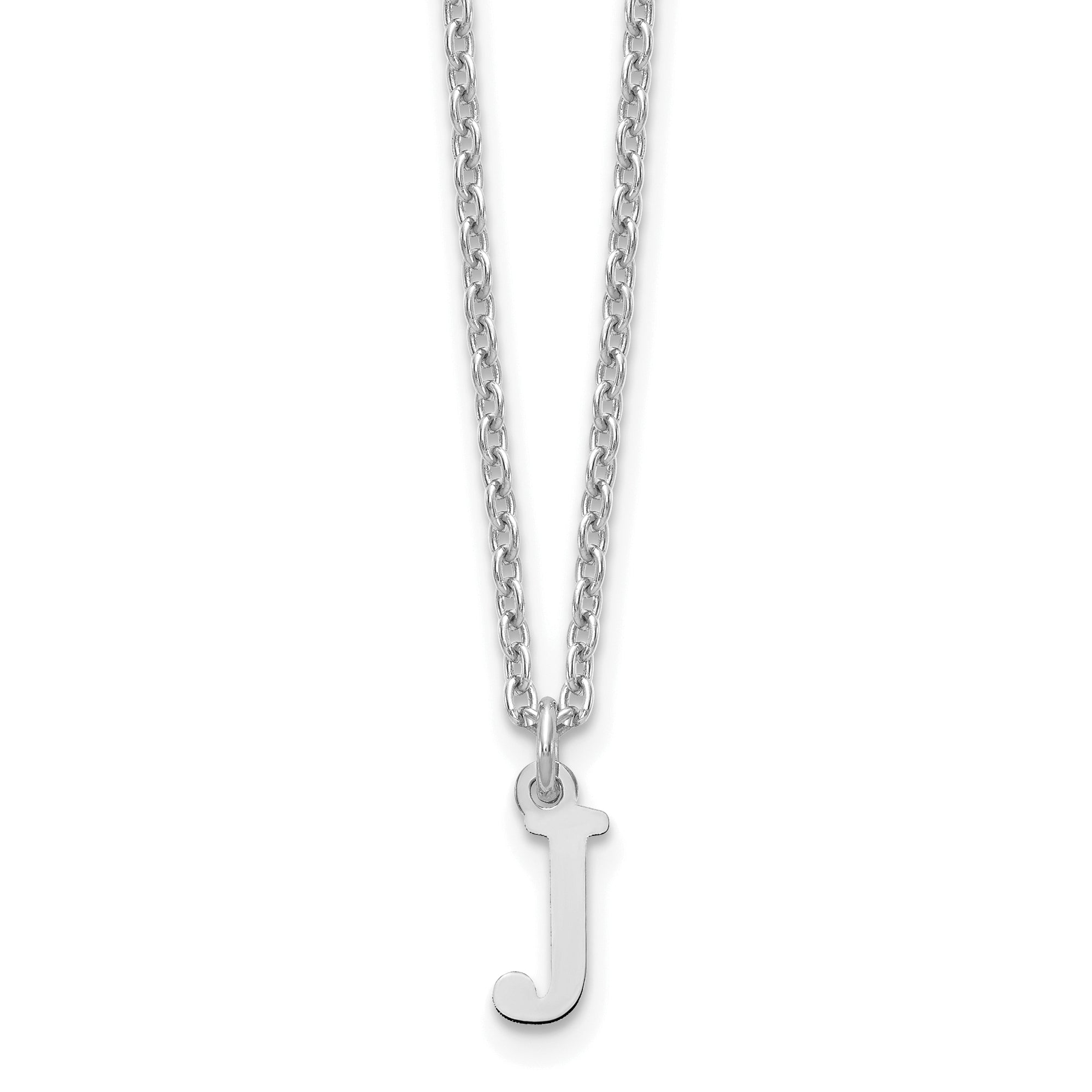 Sterling Silver Rhodium Plated Cutout Letter J Initial Necklace