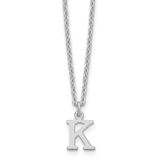 Sterling Silver Rhodium Plated Cutout Letter K Initial Necklace