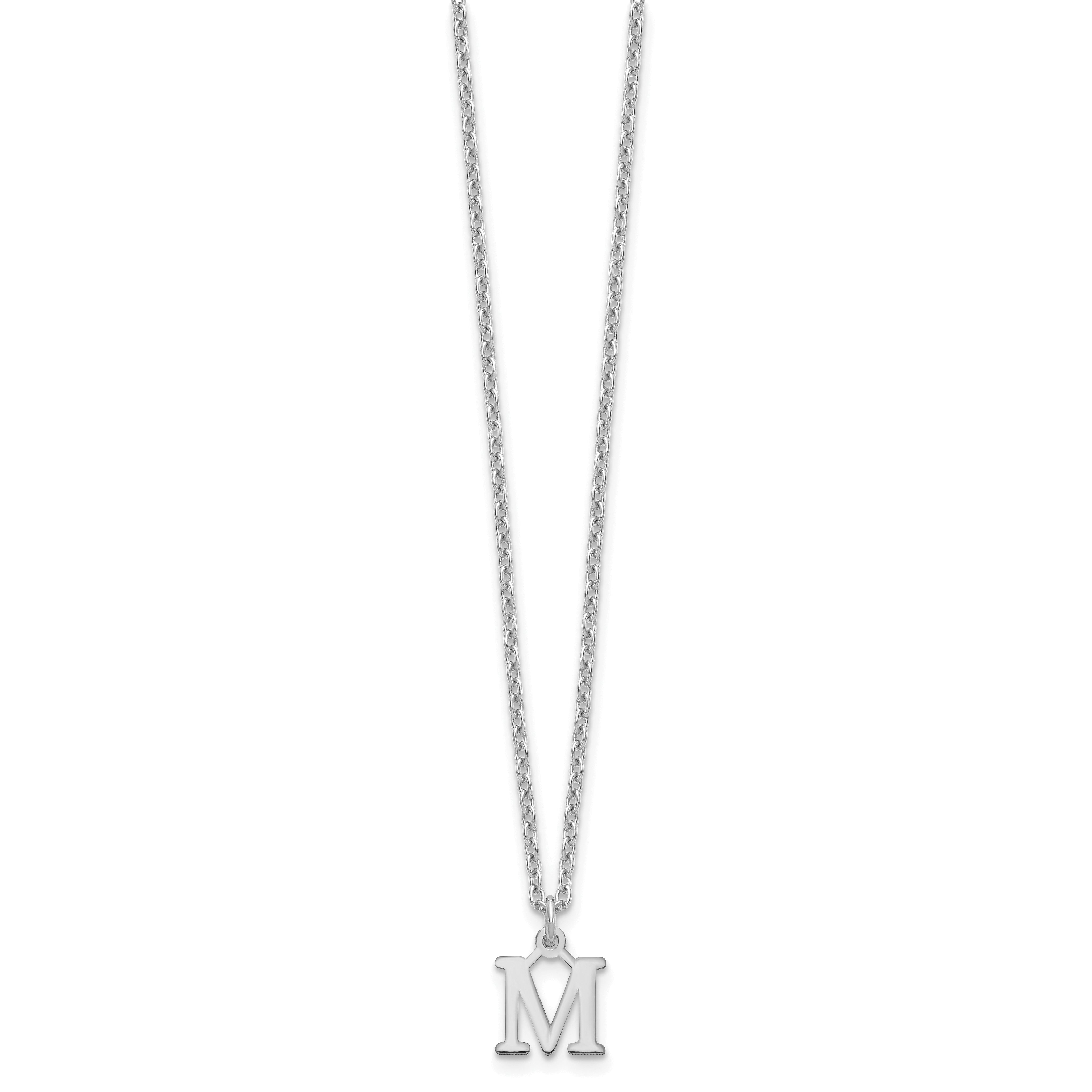 Sterling Silver Rhodium Plated Cutout Letter M Initial Necklace