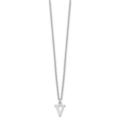 Sterling Silver Rhodium Plated Cutout Letter V Initial Necklace