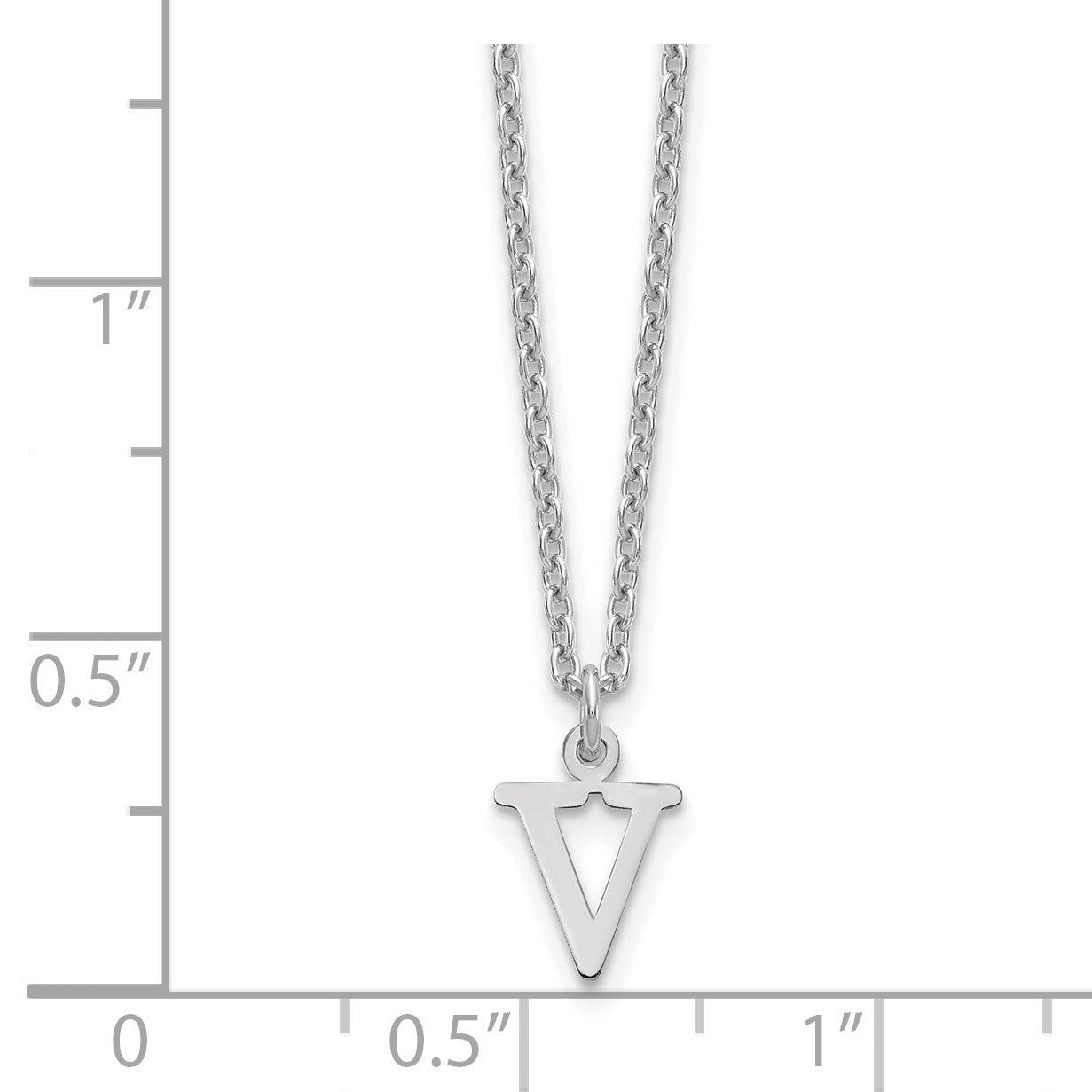 Sterling Silver Rhodium Plated Cutout Letter V Initial Necklace