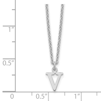 Sterling Silver Rhodium Plated Cutout Letter V Initial Necklace