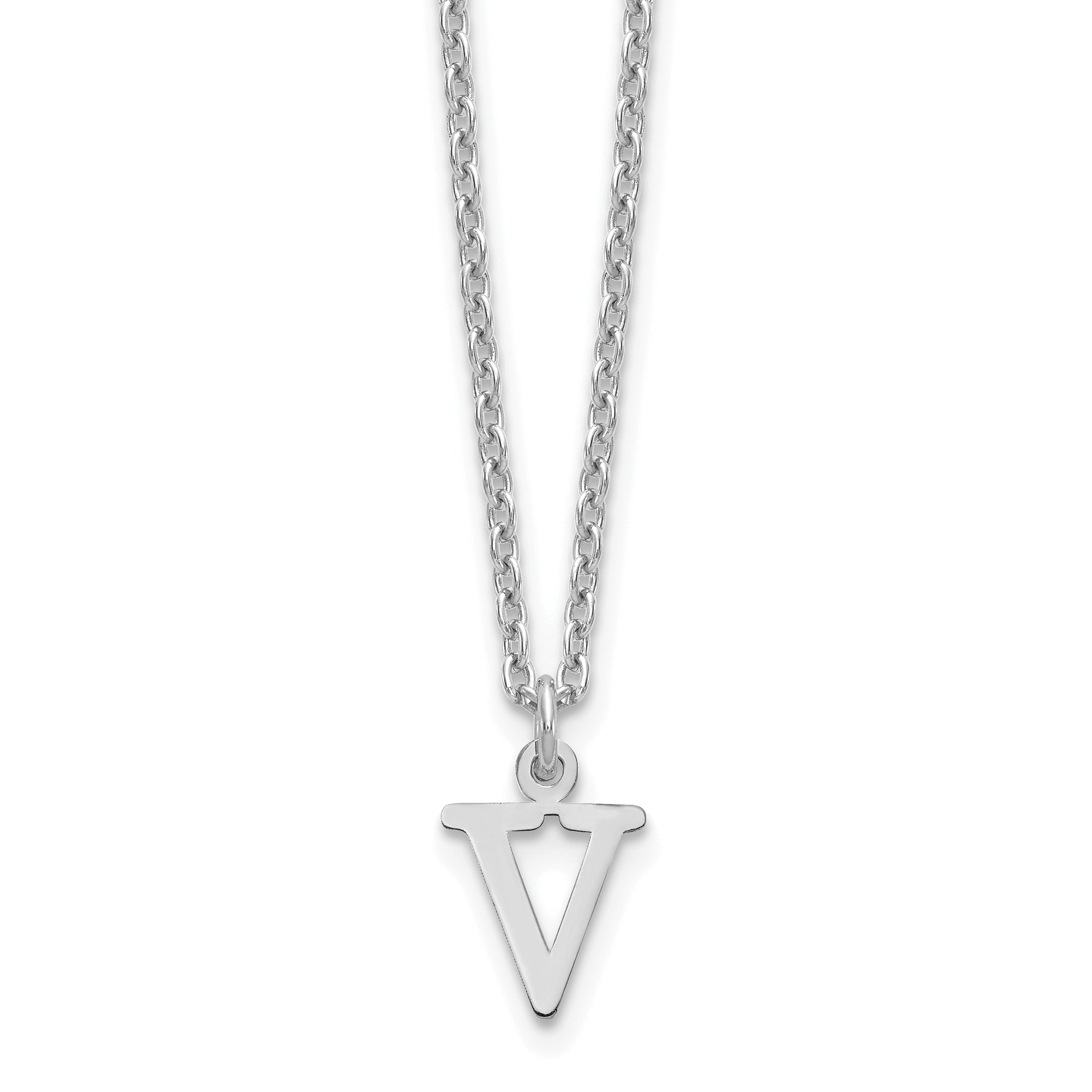 Sterling Silver Rhodium Plated Cutout Letter V Initial Necklace