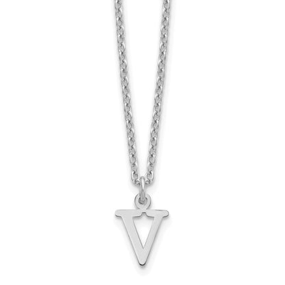 Sterling Silver Rhodium Plated Cutout Letter V Initial Necklace