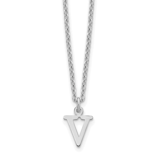 Sterling Silver Rhodium Plated Cutout Letter V Initial Necklace
