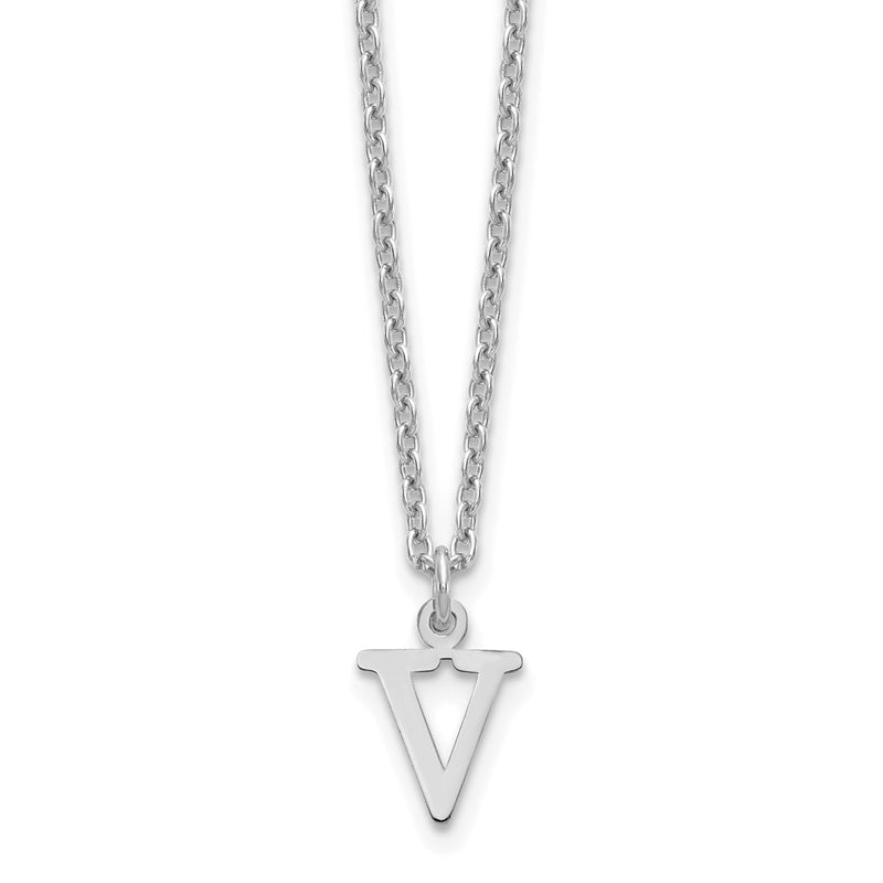 Sterling Silver Rhodium Plated Cutout Letter V Initial Necklace