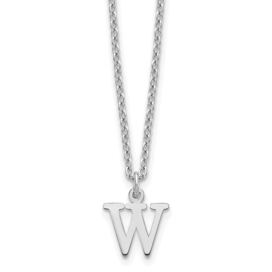 Sterling Silver Rhodium Plated Cutout Letter W Initial Necklace