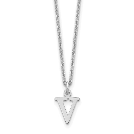 14K White Gold 14Kw Cutout Letter V Initial Necklace