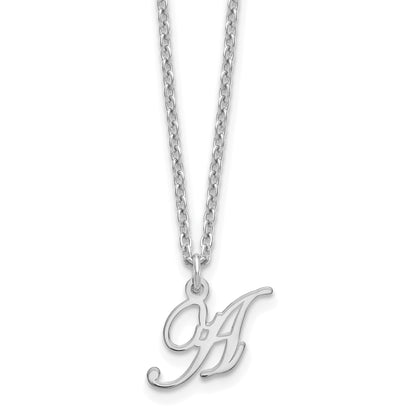 Sterling Silver Rhodium Plated Letter A Initial Necklace