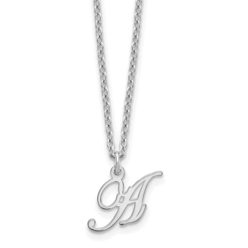 Sterling Silver Rhodium Plated Letter A Initial Necklace